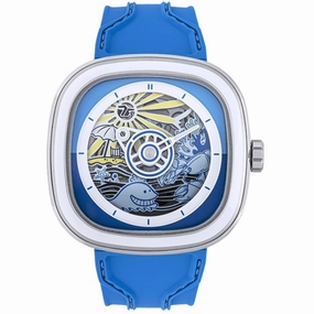 SevenFriday Unisex Watch - Beach Club Automatic Blue Soft Silicone Strap | T1-09,automatic watch,automatic watches for men,automatic watches for women,luxury automatic watch,minimalist automatic watch,dress automatic watch,vintage automatic watch,automatic