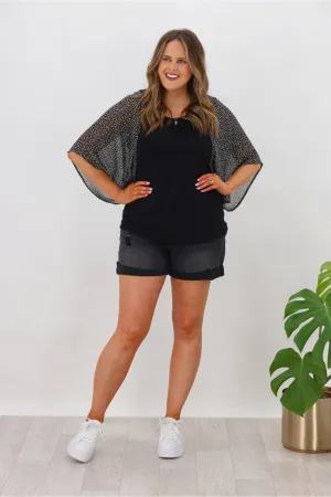 Shine On Label Stephanie Kimono Sleeve Top Black