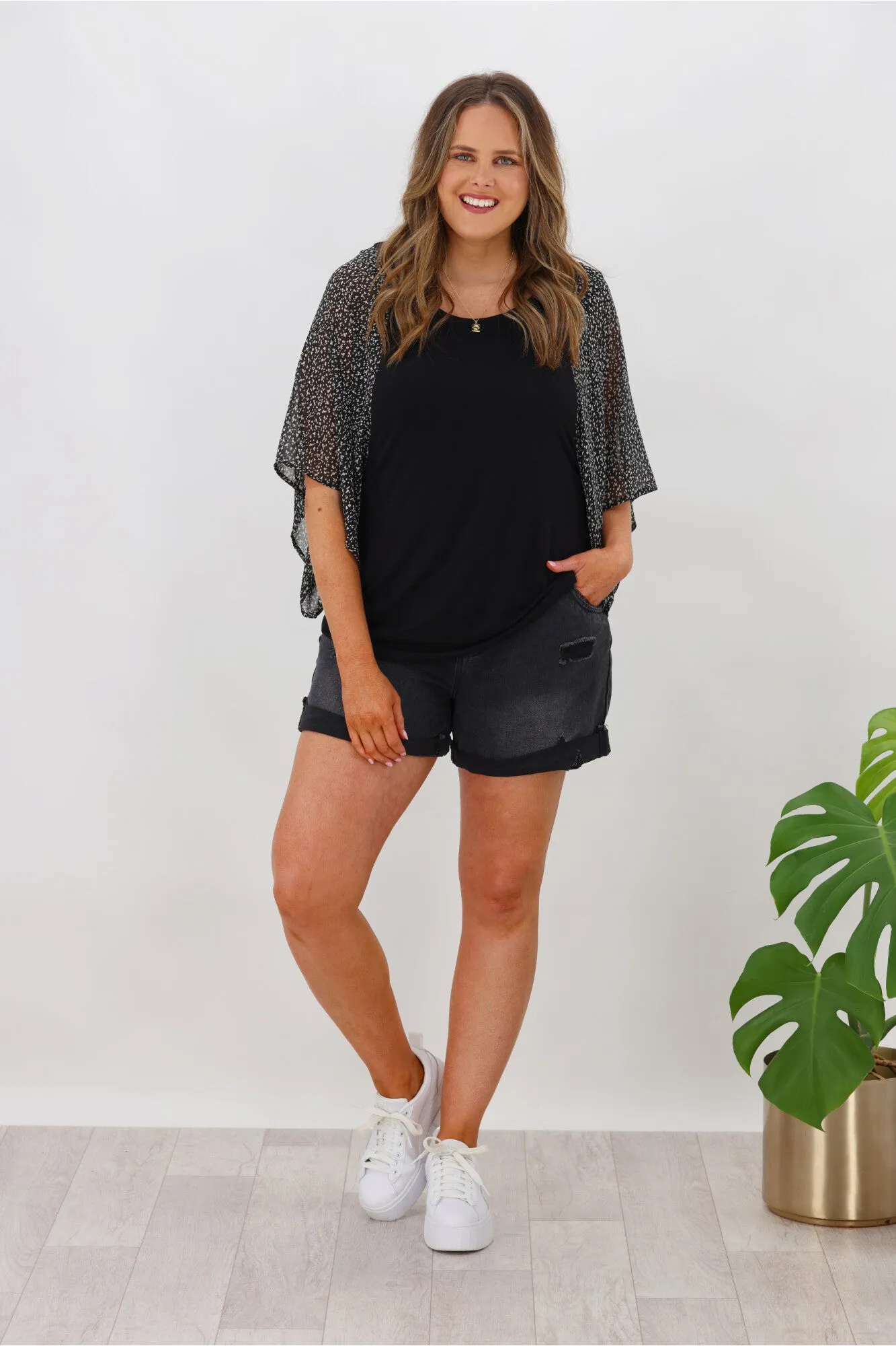 Shine On Label Stephanie Kimono Sleeve Top Black