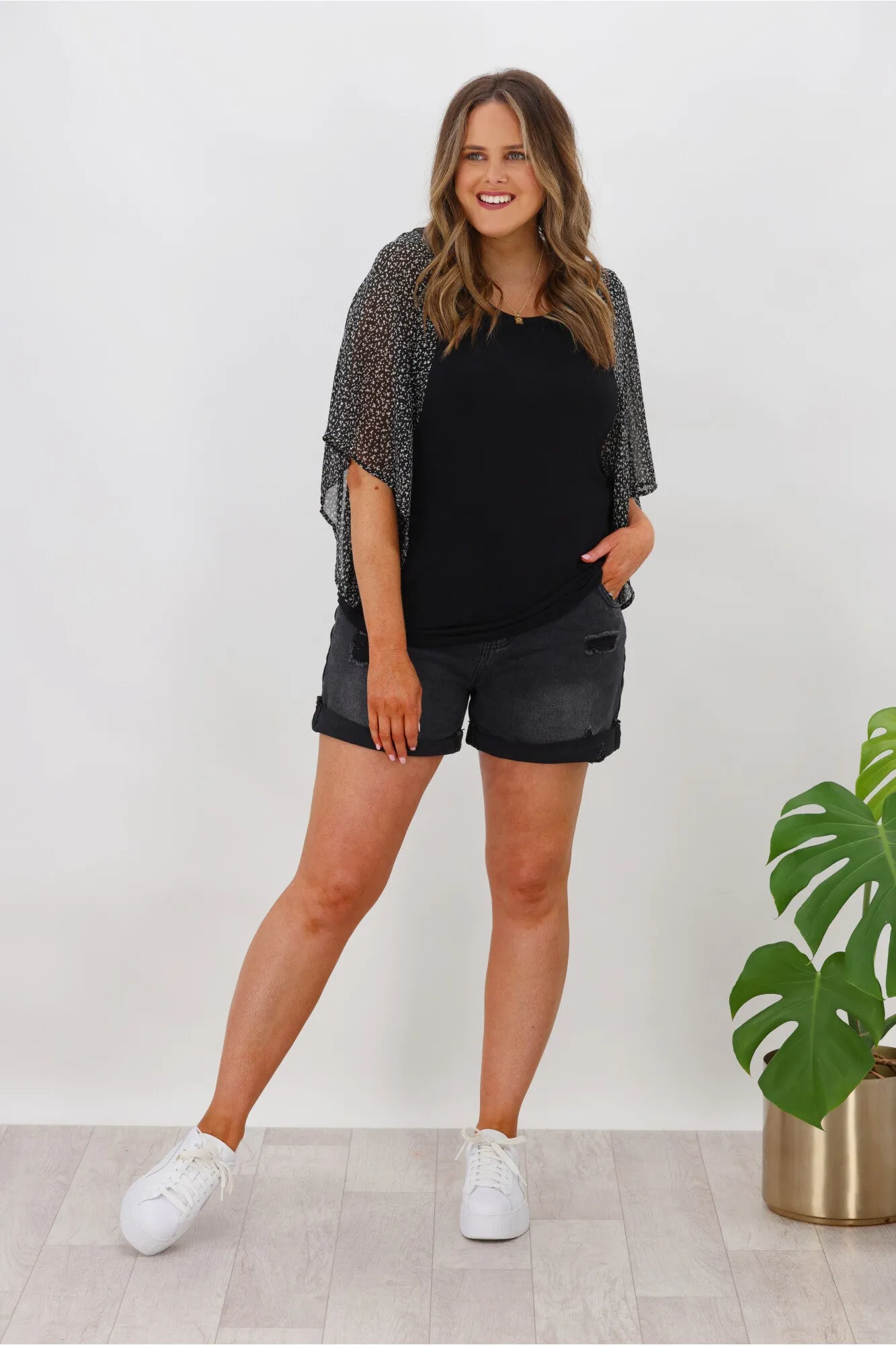 Shine On Label Stephanie Kimono Sleeve Top Black