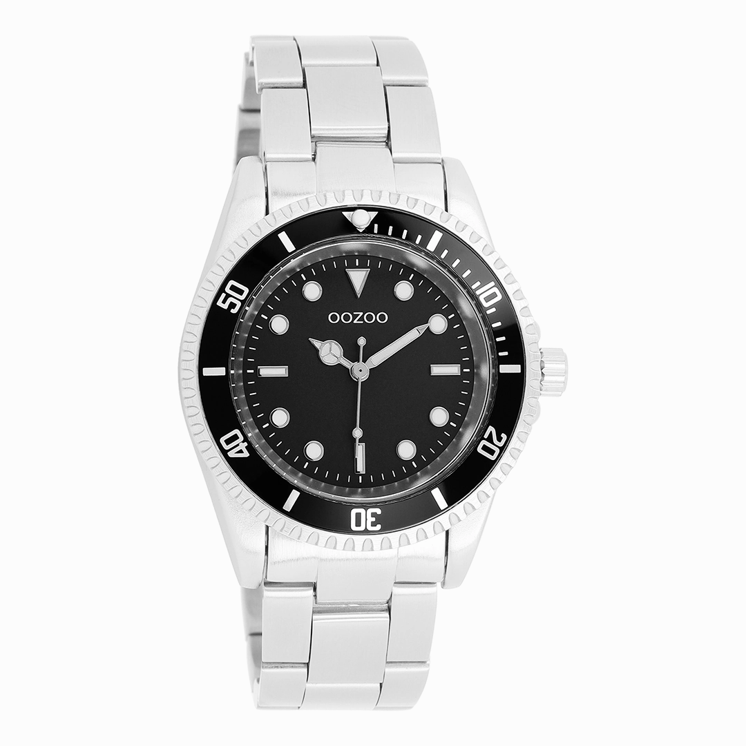 Silver coloured/black OOZOO watch with silver coloured stainless steel bracelet - C11147,seiko watches,couple watches,watches designer,watches discount,women watches,best women watches,high end women's watches,high quality women's watches