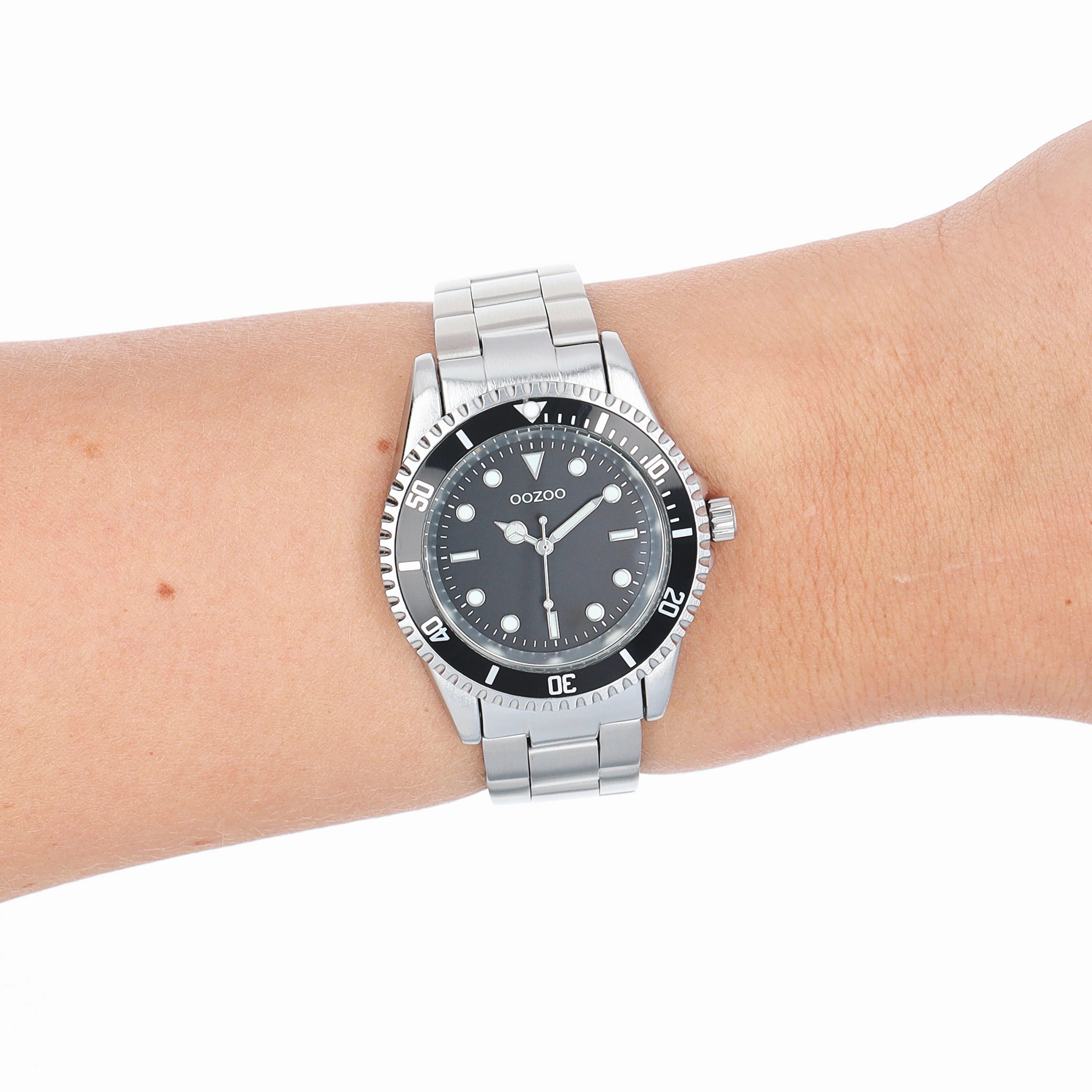 Silver coloured/black OOZOO watch with silver coloured stainless steel bracelet - C11147