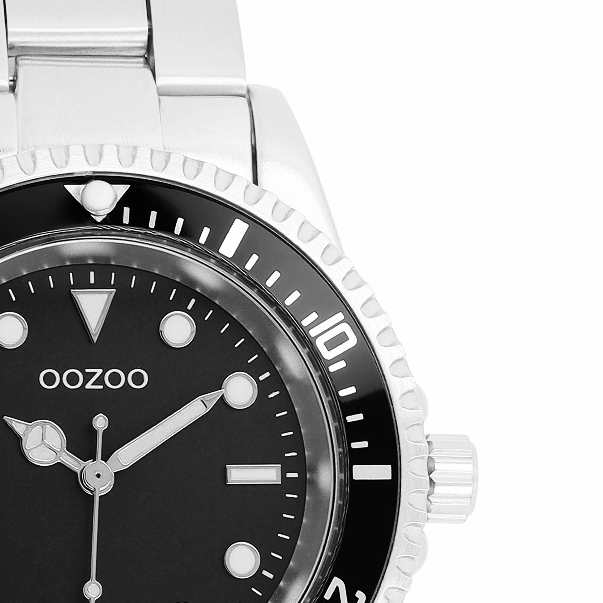 Silver coloured/black OOZOO watch with silver coloured stainless steel bracelet - C11147