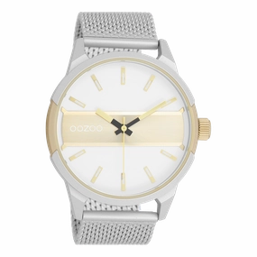Silver coloured/gold OOZOO watch with silver coloured metal mesh bracelet - C11106,seiko watches,mens watches,couple watches,watches designer,watches discount,best watches for men