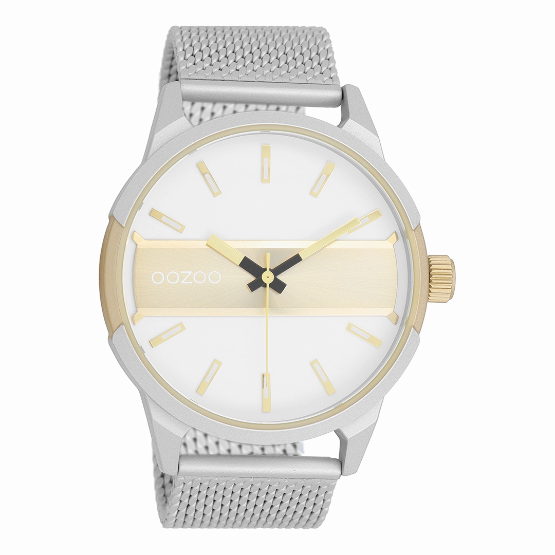 Silver coloured/gold OOZOO watch with silver coloured metal mesh bracelet - C11106,seiko watches,mens watches,couple watches,watches designer,watches discount,best watches for men