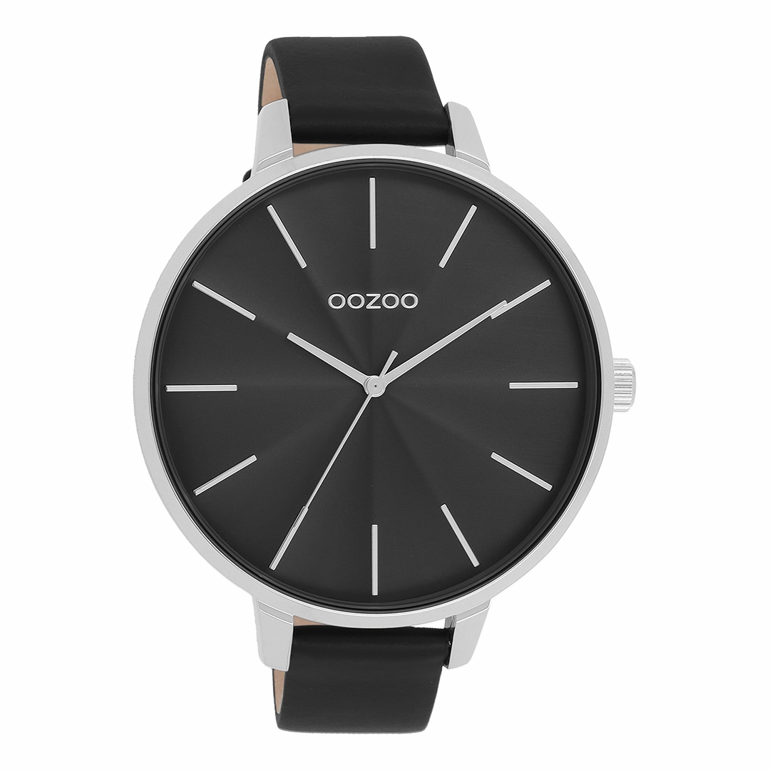 Silver coloured OOZOO watch with black leather strap - C11258,seiko watches,couple watches,watches designer,watches discount,women watches,best women watches,high end women's watches,high quality women's watches