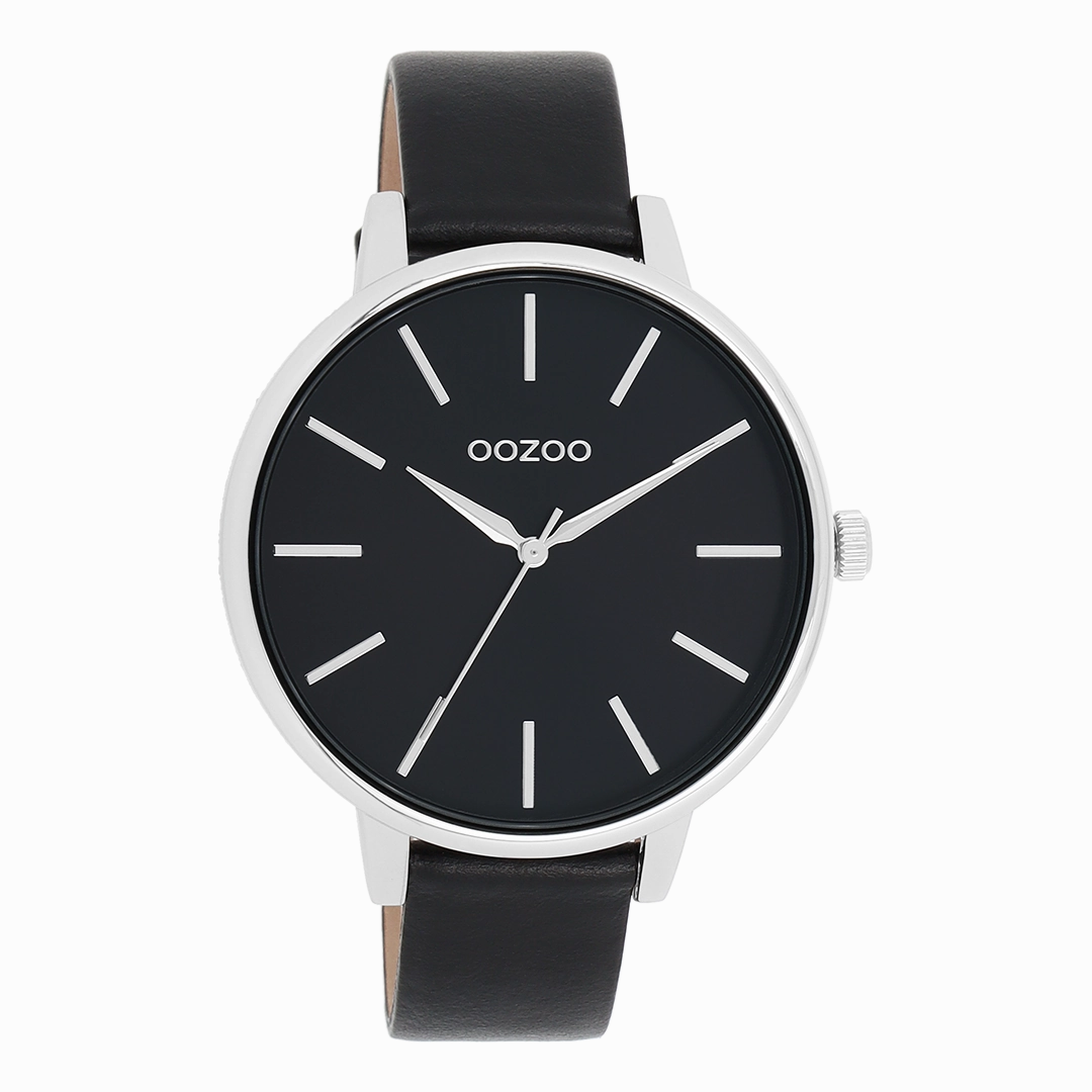 Silver coloured OOZOO watch with black leather strap - C11293,seiko watches,couple watches,watches designer,watches discount,women watches,best women watches,high end women's watches,high quality women's watches