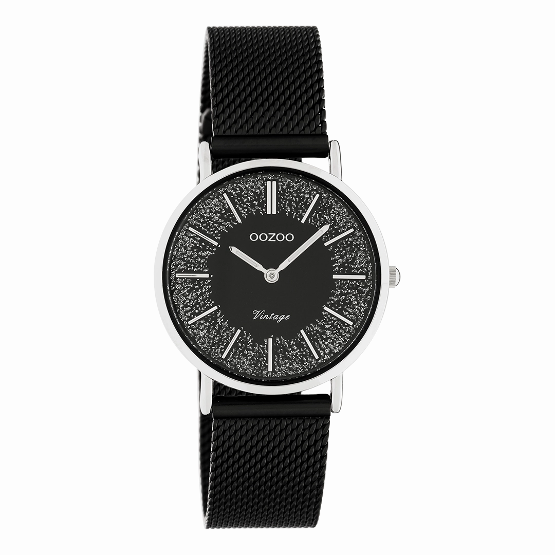 Silver coloured OOZOO watch with black metal mesh bracelet - C20141,seiko watches,couple watches,watches designer,watches discount,women watches,best women watches,high end women's watches,high quality women's watches