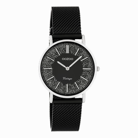 Silver coloured OOZOO watch with black metal mesh bracelet - C20141,seiko watches,couple watches,watches designer,watches discount,women watches,best women watches,high end women's watches,high quality women's watches