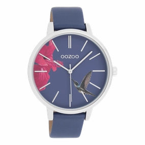 Silver coloured OOZOO watch with blue leather strap - C11069,seiko watches,couple watches,watches designer,watches discount,women watches,best women watches,high end women's watches,high quality women's watches
