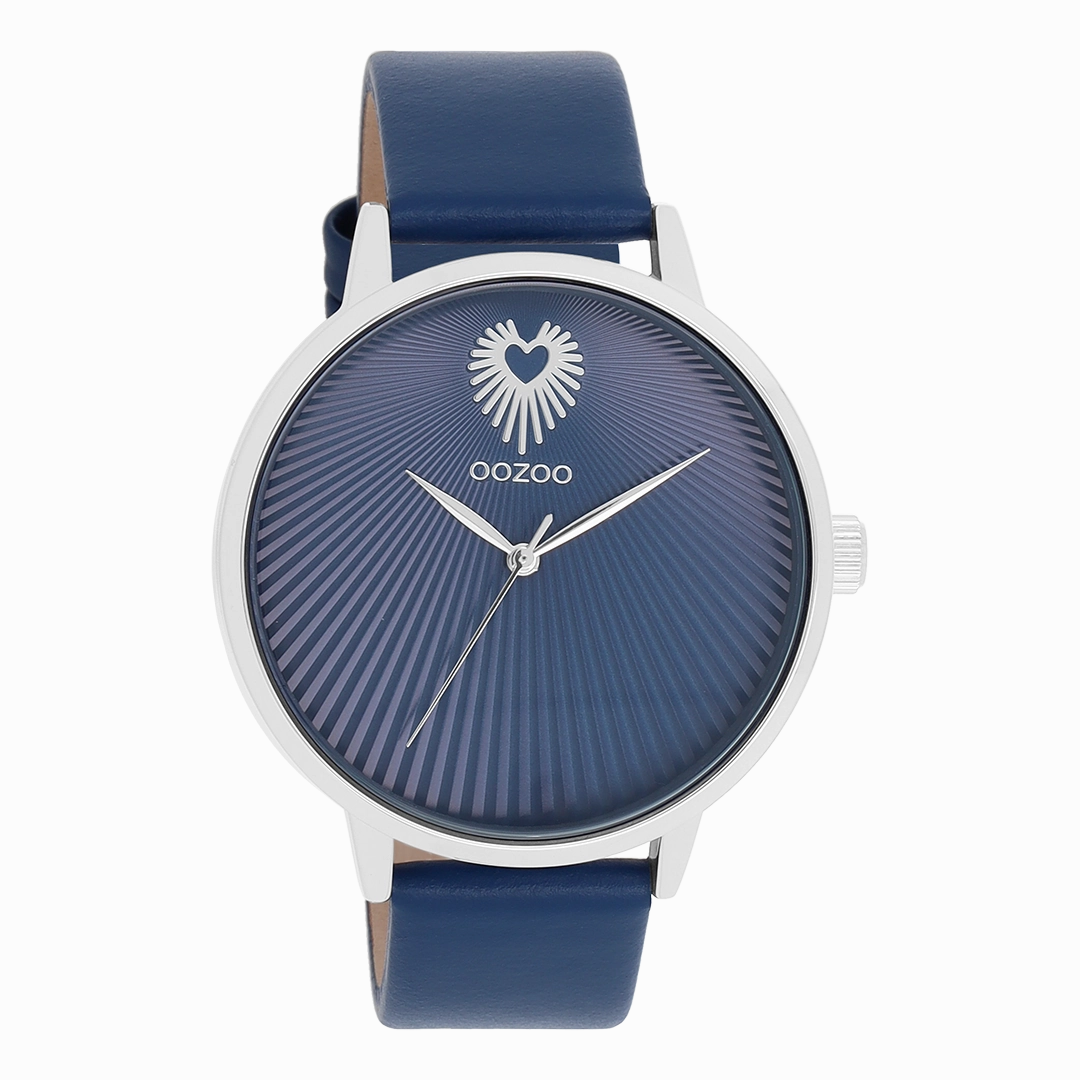 Silver coloured OOZOO watch with blue leather strap - C11243,seiko watches,couple watches,watches designer,watches discount,women watches,best women watches,high end women's watches,high quality women's watches