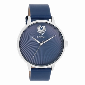 Silver coloured OOZOO watch with blue leather strap - C11243,seiko watches,couple watches,watches designer,watches discount,women watches,best women watches,high end women's watches,high quality women's watches