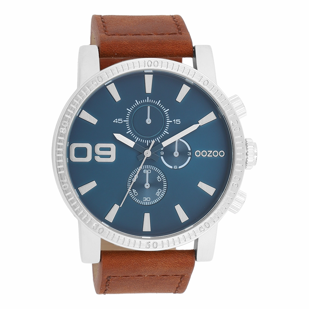 Silver coloured OOZOO watch with brown leather strap - C11210,seiko watches,mens watches,couple watches,watches designer,watches discount,best watches for men