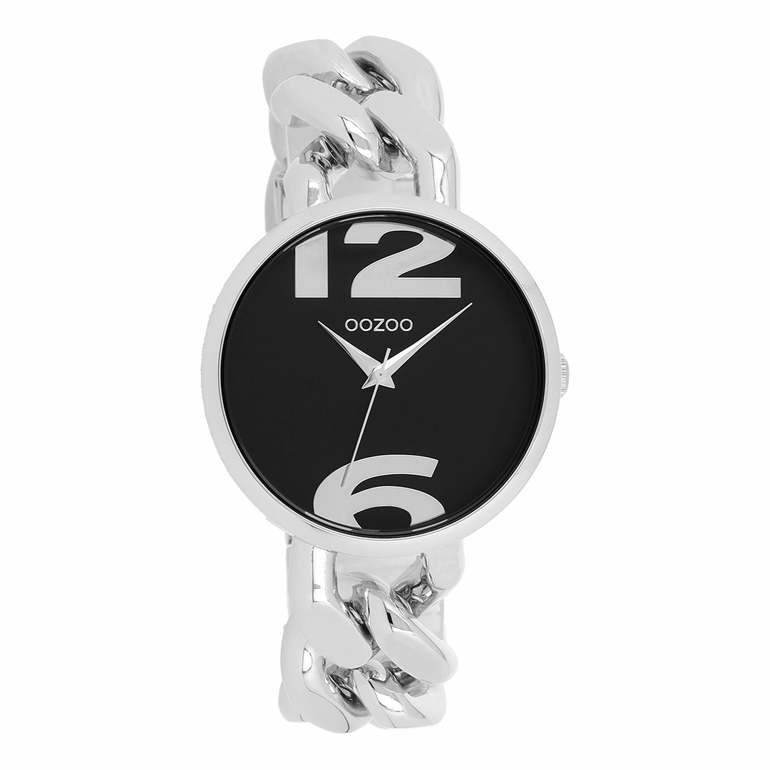 Silver coloured OOZOO watch with chunky chain bracelet - C11261,seiko watches,couple watches,watches designer,watches discount,women watches,best women watches,high end women's watches,high quality women's watches