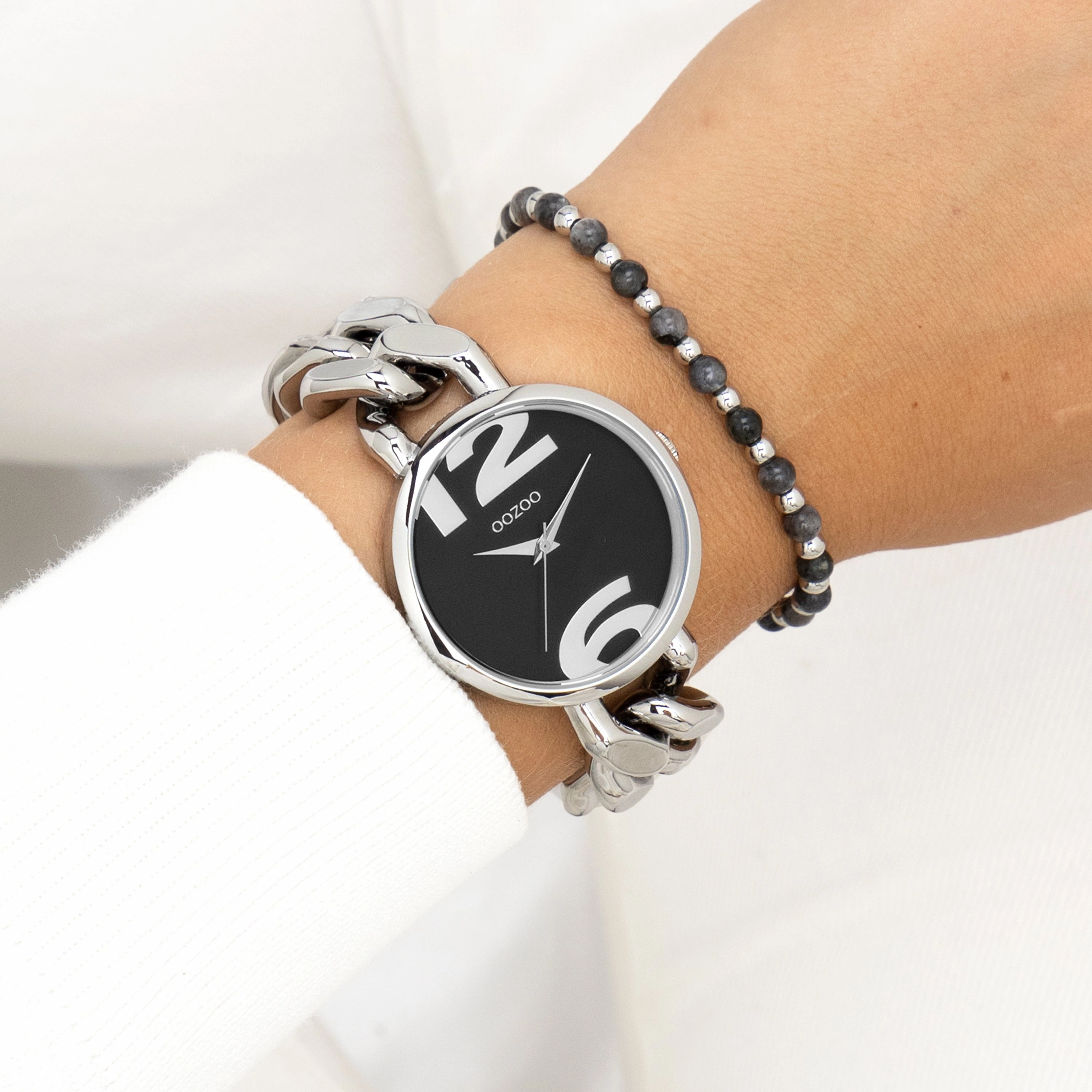 Silver coloured OOZOO watch with chunky chain bracelet - C11261