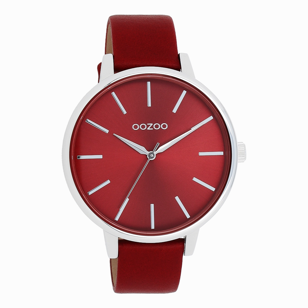 Silver coloured OOZOO watch with dahlia red leather strap - C11299,seiko watches,couple watches,watches designer,watches discount,women watches,best women watches,high end women's watches,high quality women's watches