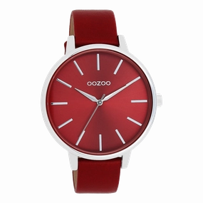 Silver coloured OOZOO watch with dahlia red leather strap - C11299,seiko watches,couple watches,watches designer,watches discount,women watches,best women watches,high end women's watches,high quality women's watches