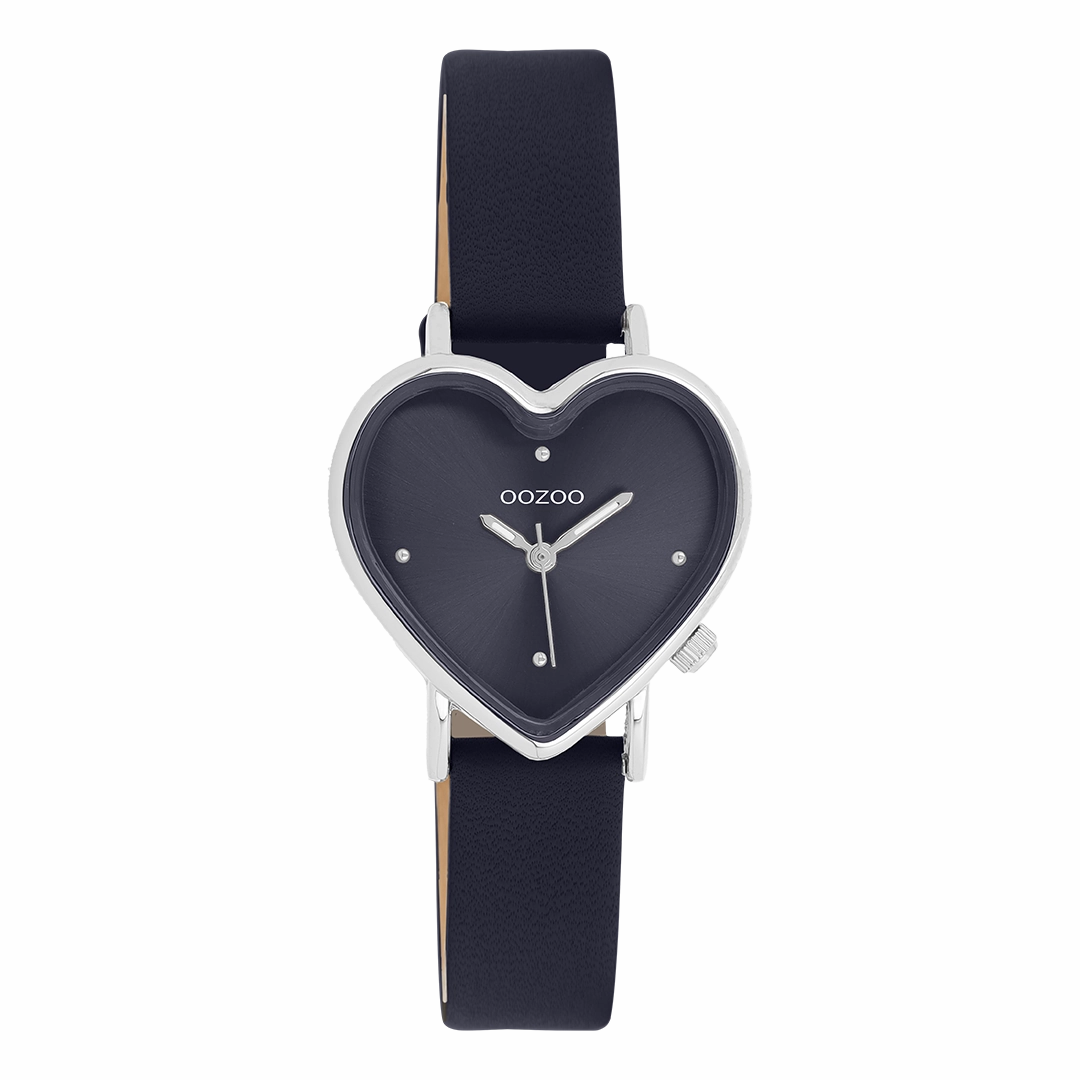 Silver coloured OOZOO watch with dark blue leather strap - C11449,seiko watches,couple watches,watches designer,watches discount,women watches,best women watches,high end women's watches,high quality women's watches