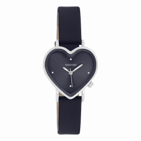 Silver coloured OOZOO watch with dark blue leather strap - C11449,seiko watches,couple watches,watches designer,watches discount,women watches,best women watches,high end women's watches,high quality women's watches