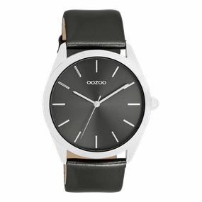 Silver coloured OOZOO watch with dark grey leather strap - C11338,seiko watches,couple watches,watches designer,watches discount,women watches,best women watches,high end women's watches,high quality women's watches