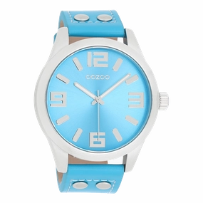 Silver coloured OOZOO watch with light blue leather strap - C1075,seiko watches,mens watches,couple watches,watches designer,watches discount,best watches for men