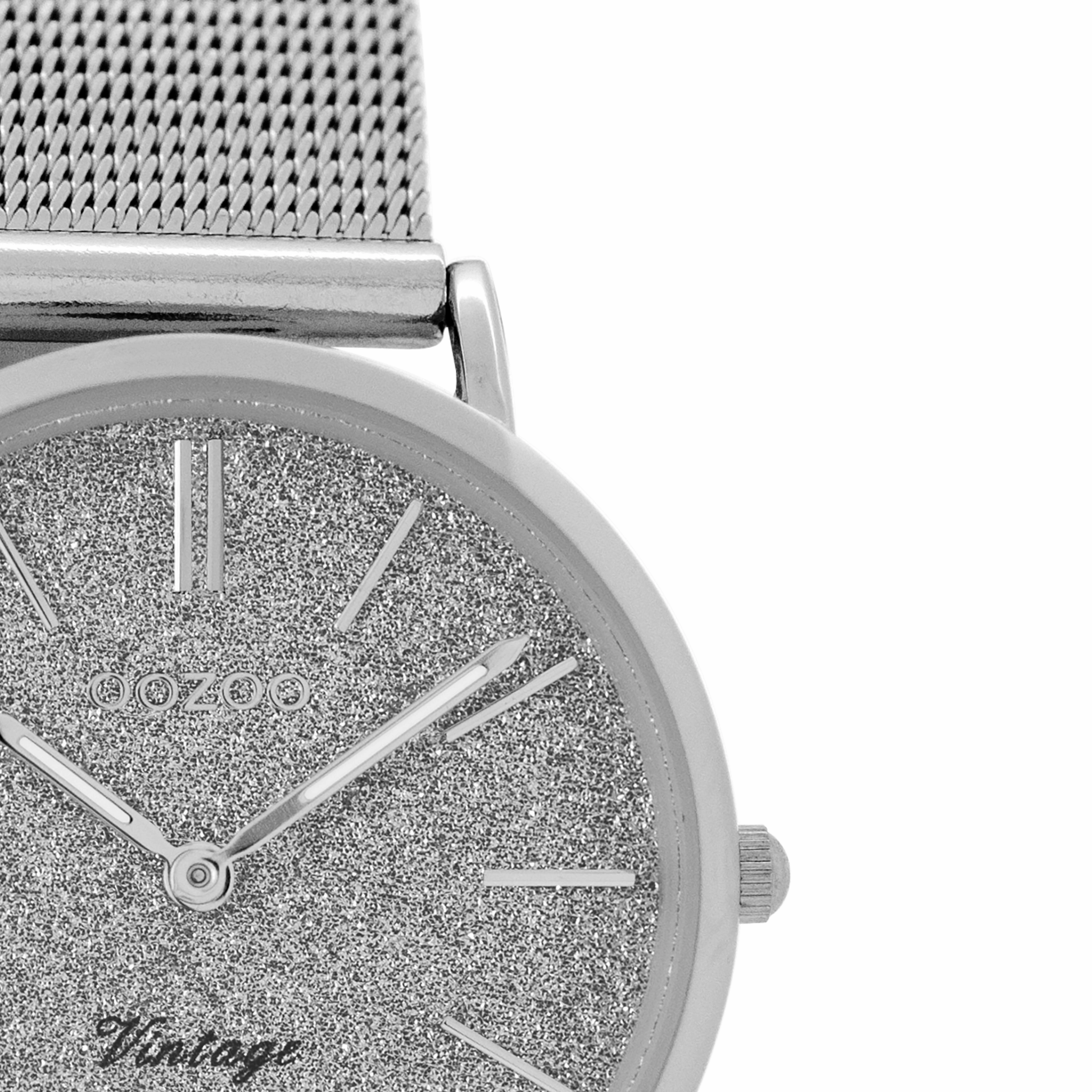 Silver coloured OOZOO watch with metal mesh bracelet - C8837
