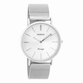 Silver coloured OOZOO watch with metal mesh bracelet - C9341,seiko watches,mens watches,couple watches,watches designer,watches discount,best watches for men