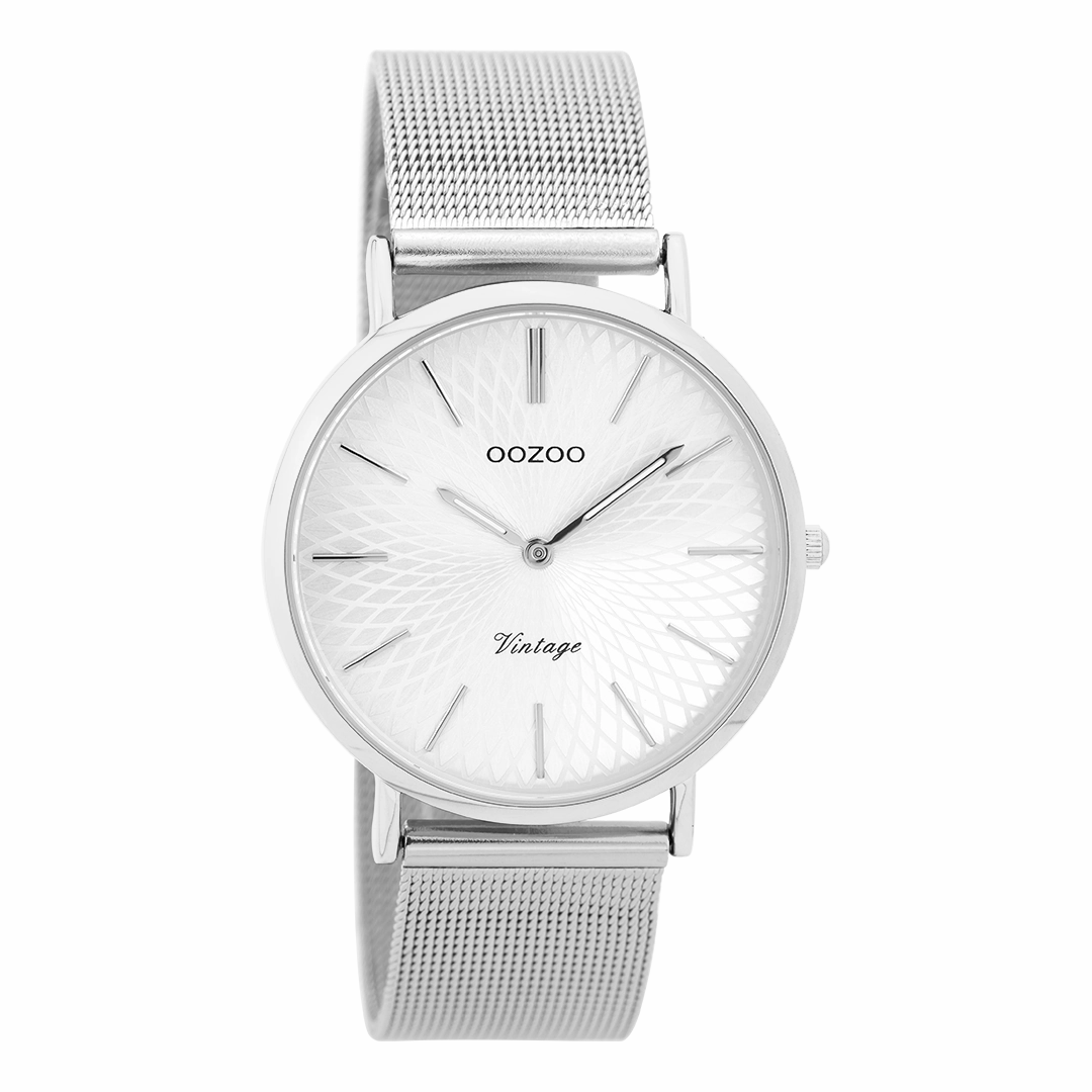 Silver coloured OOZOO watch with metal mesh bracelet - C9341,seiko watches,mens watches,couple watches,watches designer,watches discount,best watches for men