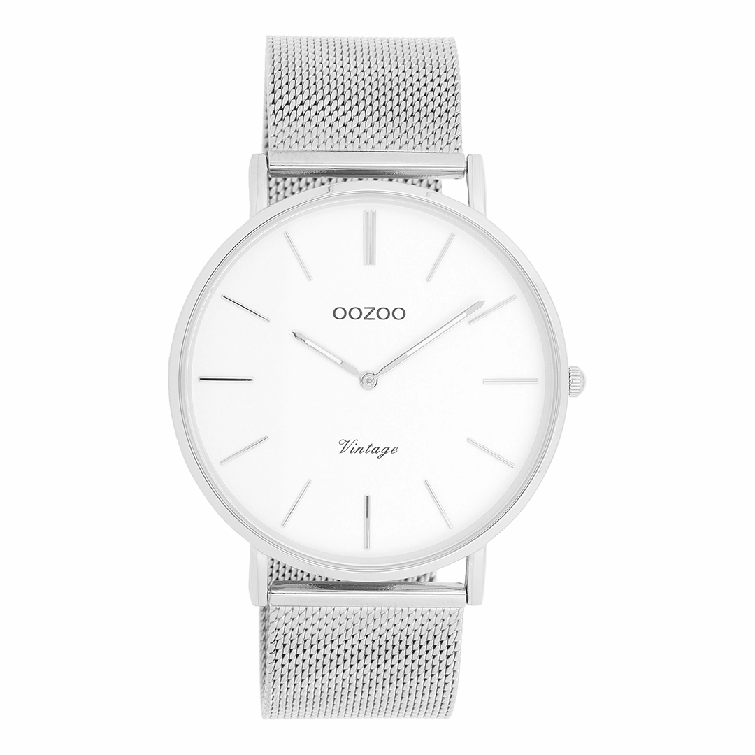 Silver coloured OOZOO watch with metal mesh bracelet - C9900,seiko watches,mens watches,couple watches,watches designer,watches discount,best watches for men