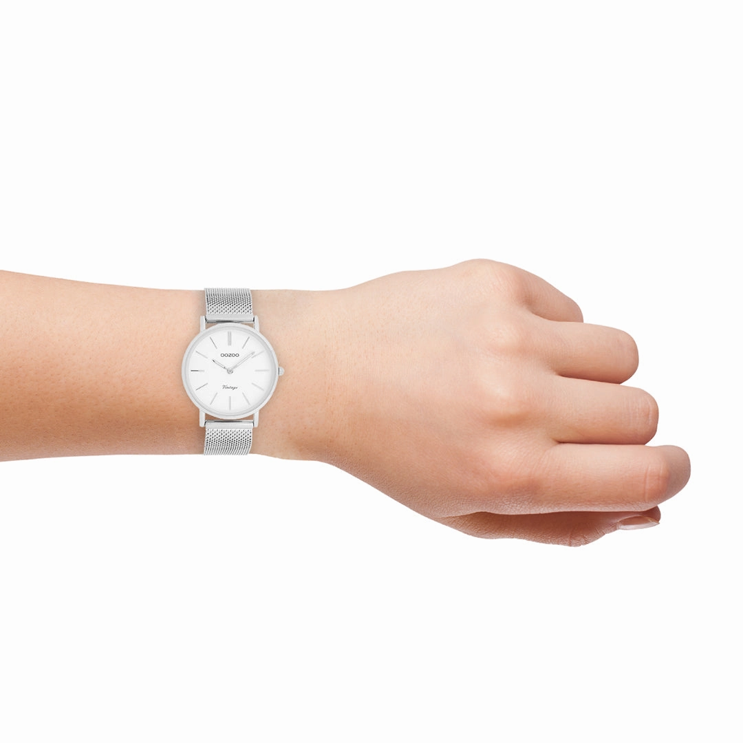 Silver coloured OOZOO watch with metal mesh bracelet - C9903