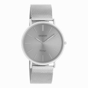 Silver coloured OOZOO watch with metal mesh bracelet - C9937,seiko watches,mens watches,couple watches,watches designer,watches discount,best watches for men