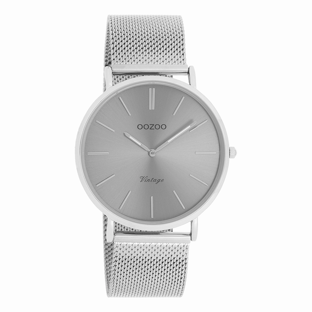Silver coloured OOZOO watch with metal mesh bracelet - C9937,seiko watches,mens watches,couple watches,watches designer,watches discount,best watches for men