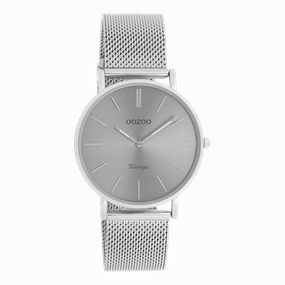 Silver coloured OOZOO watch with metal mesh bracelet - C9938,seiko watches,mens watches,couple watches,watches designer,watches discount,best watches for men