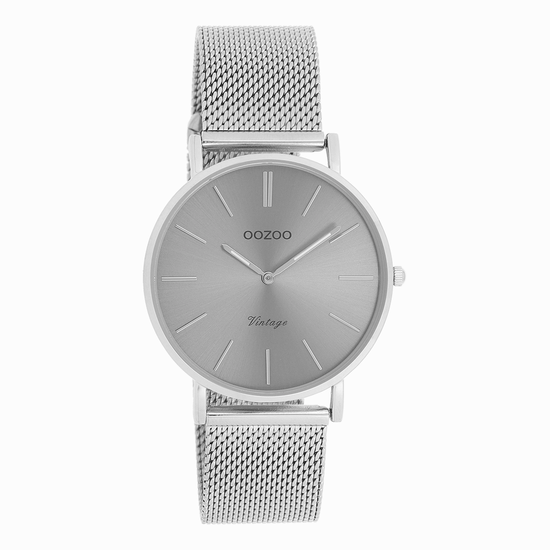 Silver coloured OOZOO watch with metal mesh bracelet - C9938,seiko watches,mens watches,couple watches,watches designer,watches discount,best watches for men