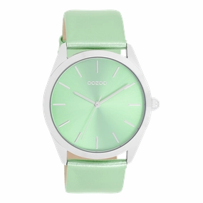 Silver coloured OOZOO watch with mint green leather strap - C11336,seiko watches,couple watches,watches designer,watches discount,women watches,best women watches,high end women's watches,high quality women's watches