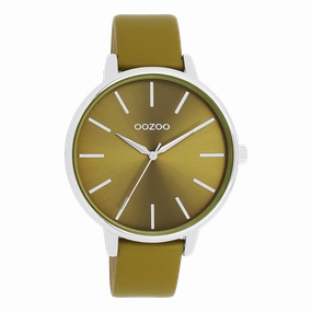 Silver coloured OOZOO watch with olive green leather strap - C11298,seiko watches,couple watches,watches designer,watches discount,women watches,best women watches,high end women's watches,high quality women's watches