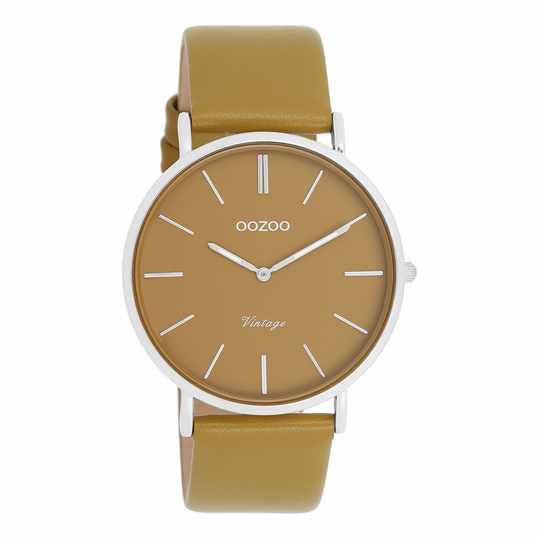 Silver coloured OOZOO watch with olive leather strap - C20326,seiko watches,mens watches,couple watches,watches designer,watches discount,best watches for men