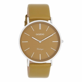 Silver coloured OOZOO watch with olive leather strap - C20326,seiko watches,mens watches,couple watches,watches designer,watches discount,best watches for men
