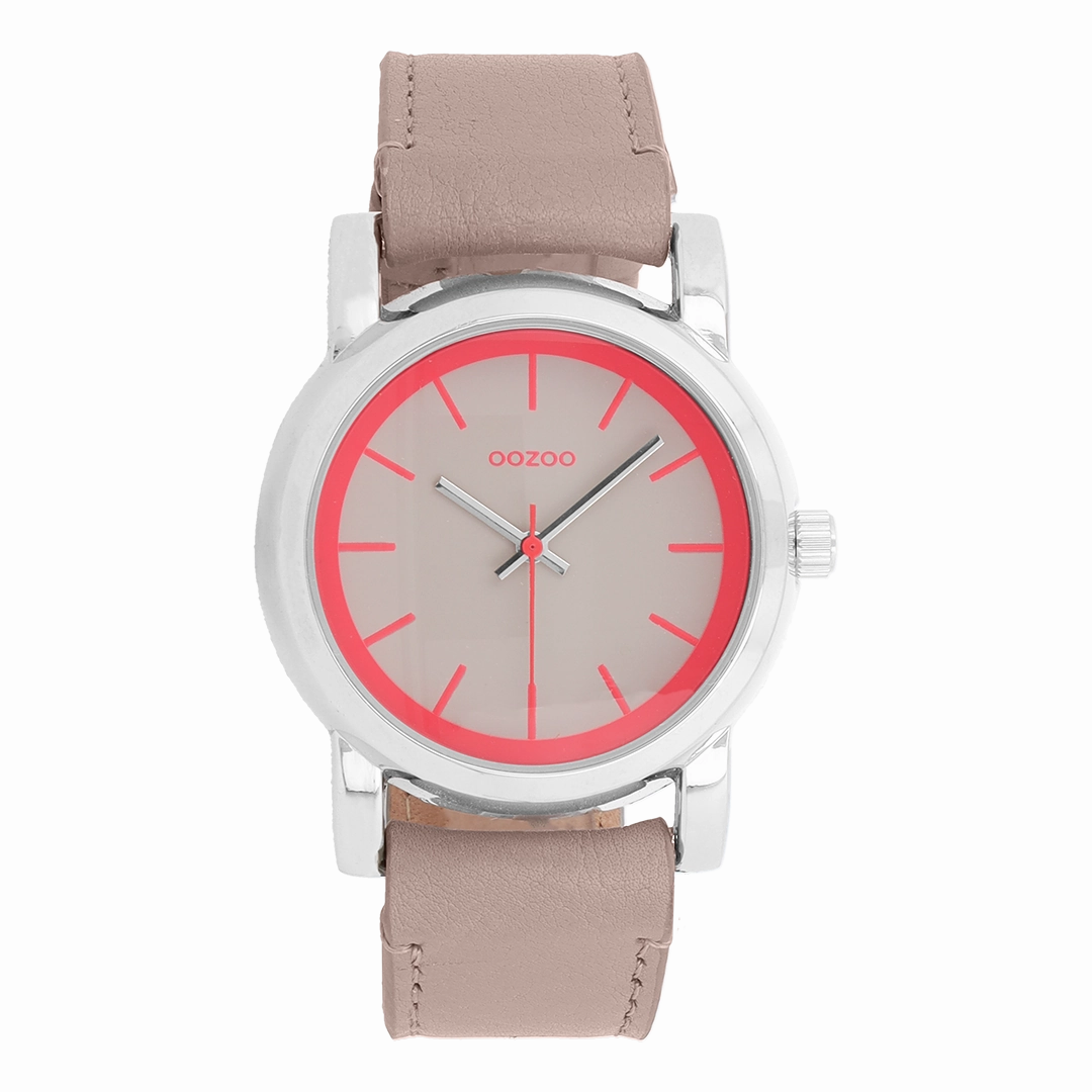 Silver coloured OOZOO watch with pink grey leather strap - C7183,seiko watches,couple watches,watches designer,watches discount,women watches,best women watches,high end women's watches,high quality women's watches