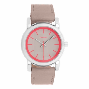 Silver coloured OOZOO watch with pink grey leather strap - C7183,seiko watches,couple watches,watches designer,watches discount,women watches,best women watches,high end women's watches,high quality women's watches