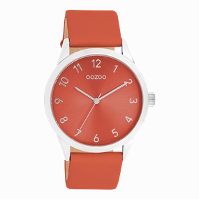 Silver coloured OOZOO watch with red leather strap - C11326,seiko watches,couple watches,watches designer,watches discount,women watches,best women watches,high end women's watches,high quality women's watches