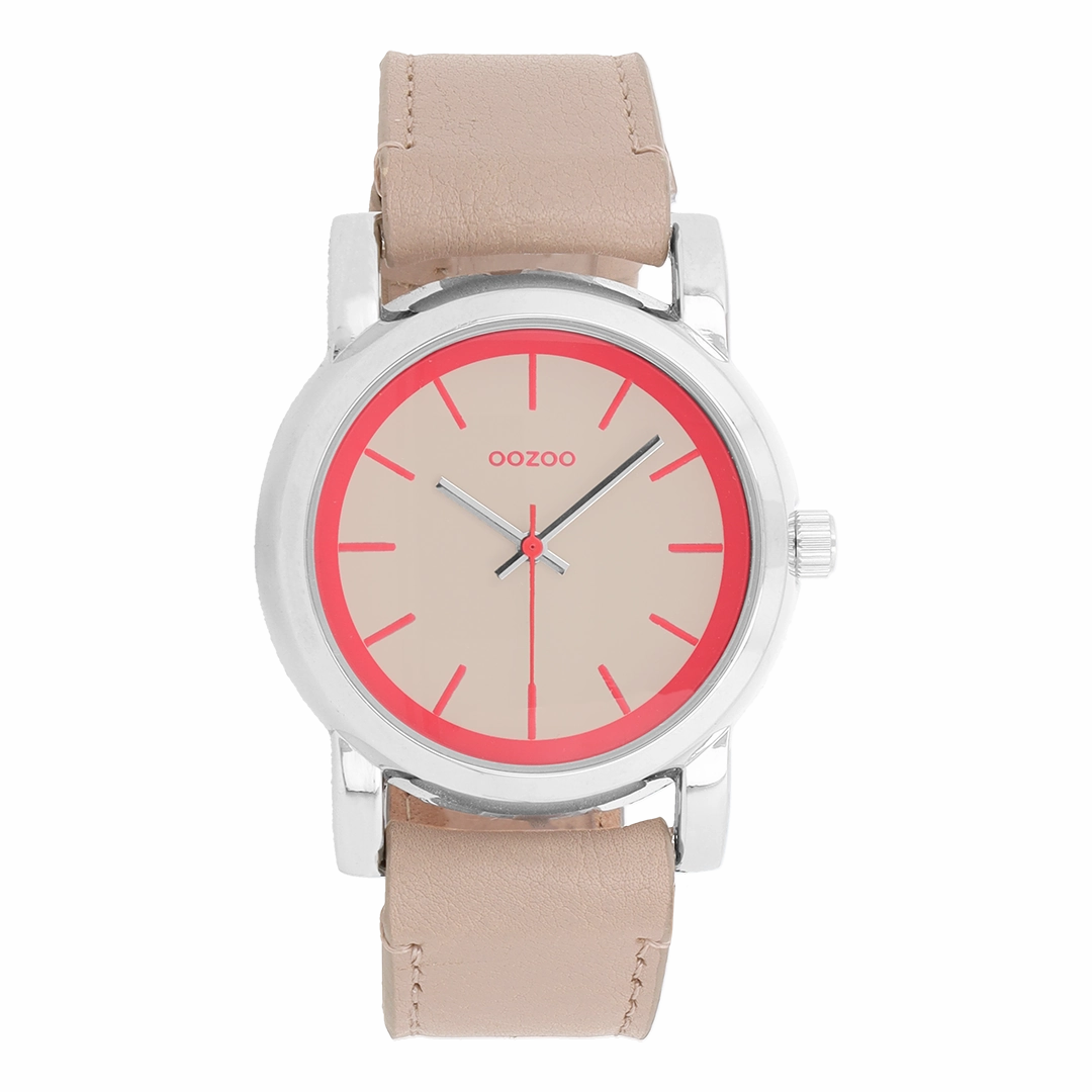 Silver coloured OOZOO watch with sand leather strap - C7180,seiko watches,couple watches,watches designer,watches discount,women watches,best women watches,high end women's watches,high quality women's watches