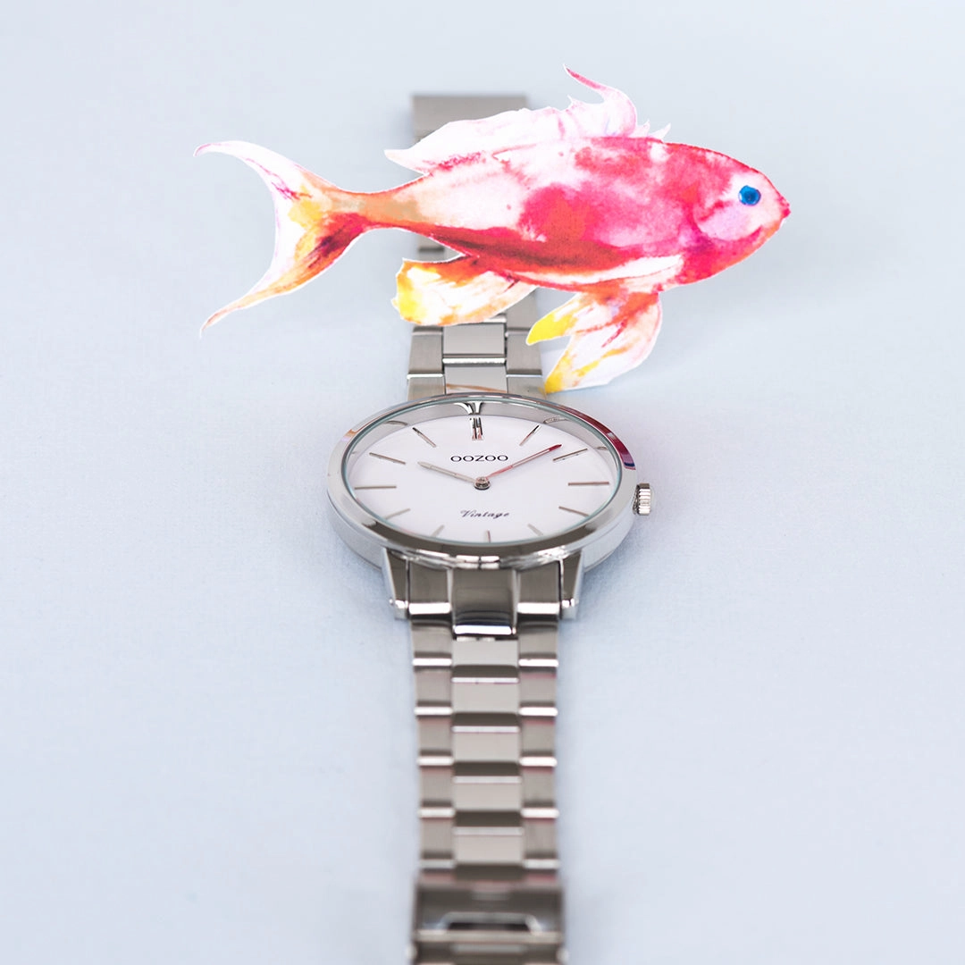 Silver coloured OOZOO watch with stainless steel bracelet - C20026