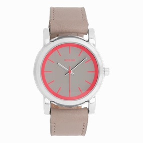 Silver coloured OOZOO watch with taupe leather strap - C7182,seiko watches,couple watches,watches designer,watches discount,women watches,best women watches,high end women's watches,high quality women's watches
