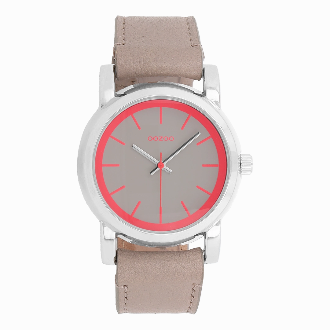 Silver coloured OOZOO watch with taupe leather strap - C7182,seiko watches,couple watches,watches designer,watches discount,women watches,best women watches,high end women's watches,high quality women's watches