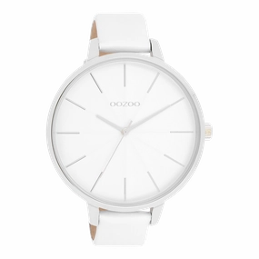 Silver coloured OOZOO watch with white leather strap - C11345,seiko watches,couple watches,watches designer,watches discount,women watches,best women watches,high end women's watches,high quality women's watches