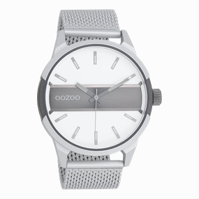 Silver coloured/titanium OOZOO watch with silver coloured metal mesh bracelet - C11105,seiko watches,mens watches,couple watches,watches designer,watches discount,best watches for men