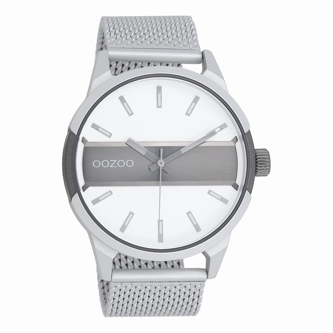 Silver coloured/titanium OOZOO watch with silver coloured metal mesh bracelet - C11105,seiko watches,mens watches,couple watches,watches designer,watches discount,best watches for men