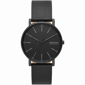 Skagen Men's Watch - Signatur Quartz Black Dial Leather Strap | SKW6902 