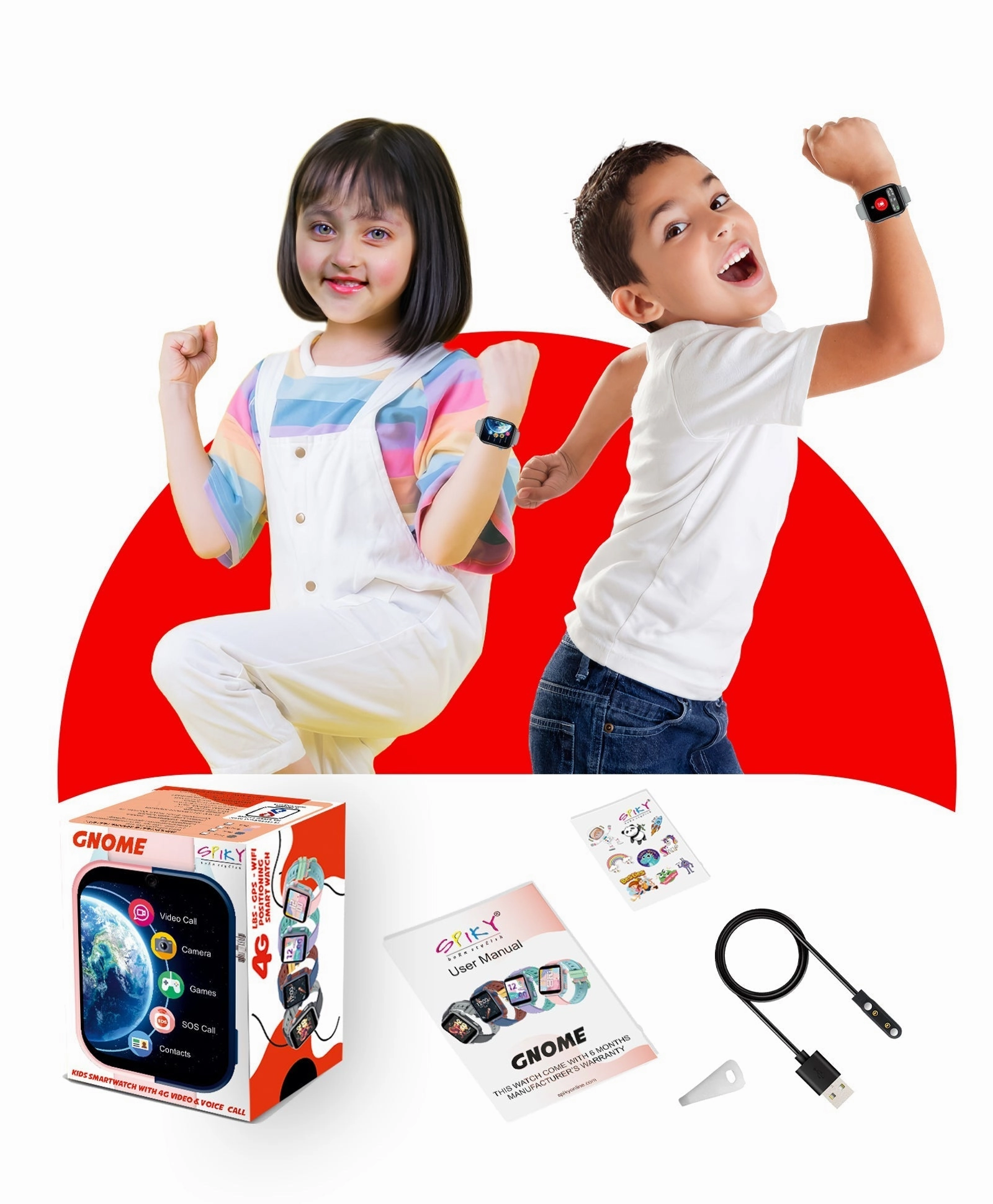 Spiky GNOME 4g Video & Voice Calling Smartwatch with - Pink
